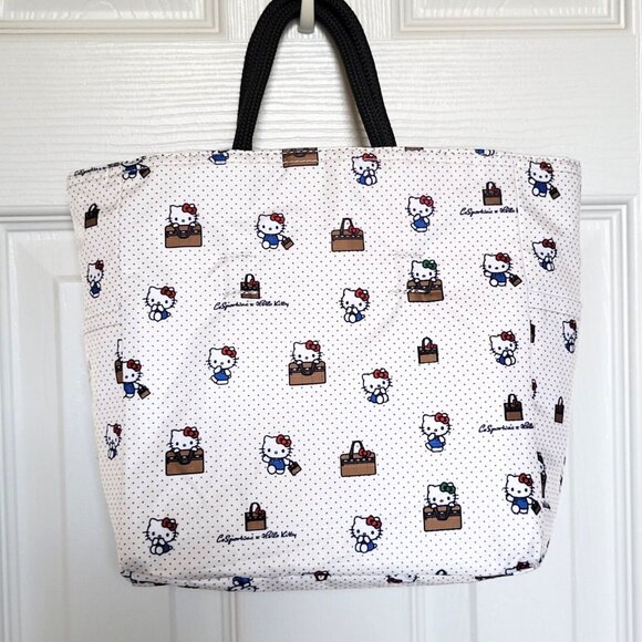 Lesportsac Hello Kitty Reversible 2-Way Smal Mini Tote White Red Bow - Picture 3 of 4